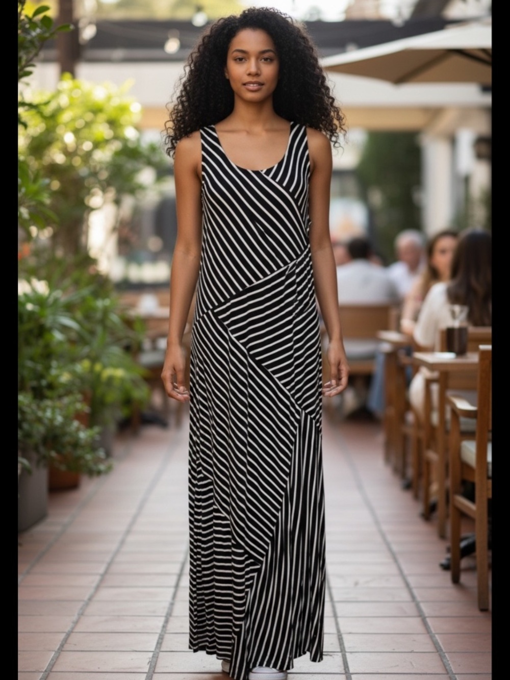 APT. 9 Black White Mixed Stripe Sleeveless Maxi Dress XL